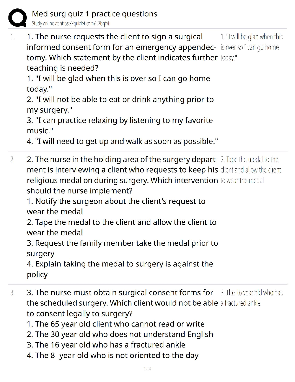 Med Surg Quiz 1 Practice Questions / Test Bank & Study Guide 2025 Up ...