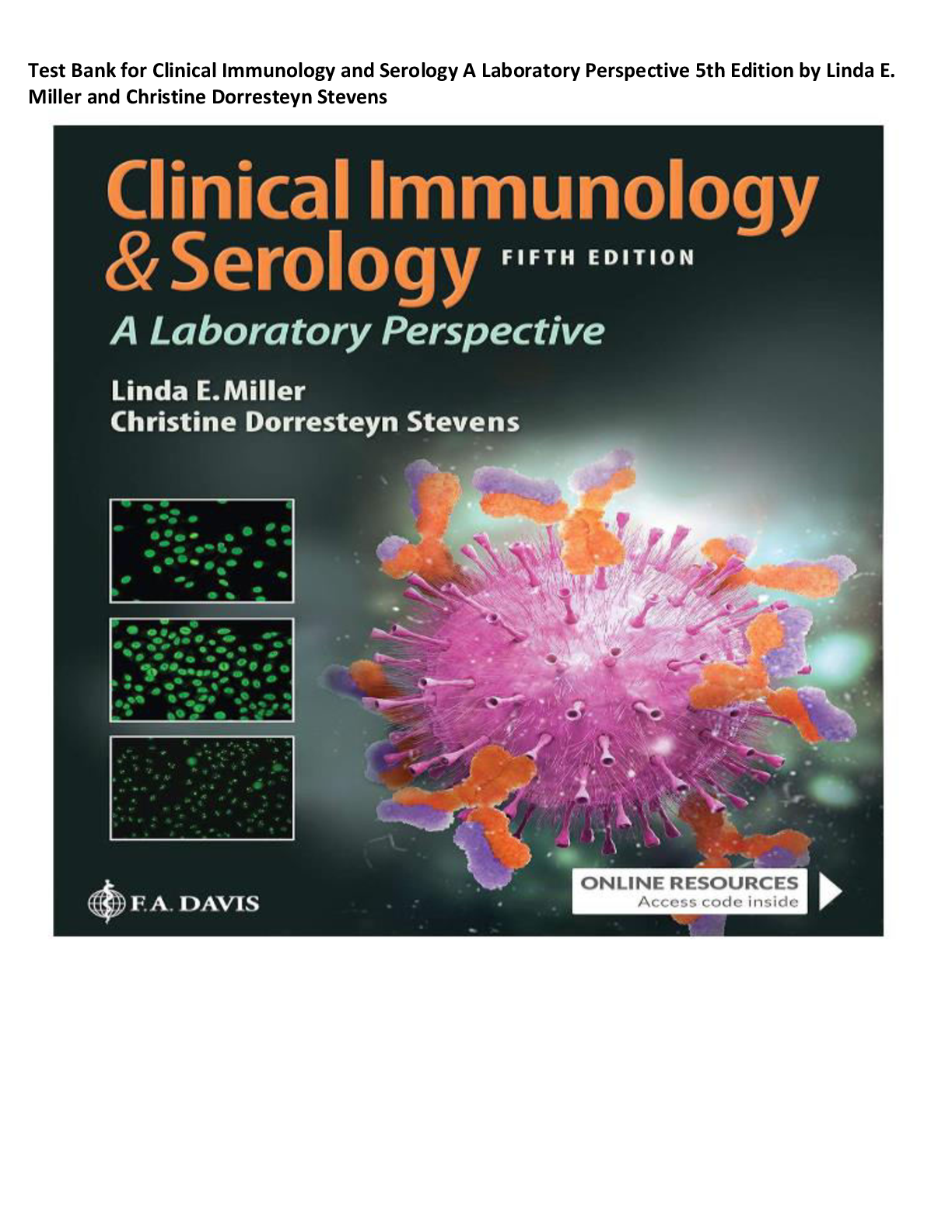 Preview image for Test Bank for Clinical Immunology and Serology A Laboratory Perspective 5th Edition by Linda E. Miller and Christine Dorresteyn Stevens Complete All Chapters Rated A+