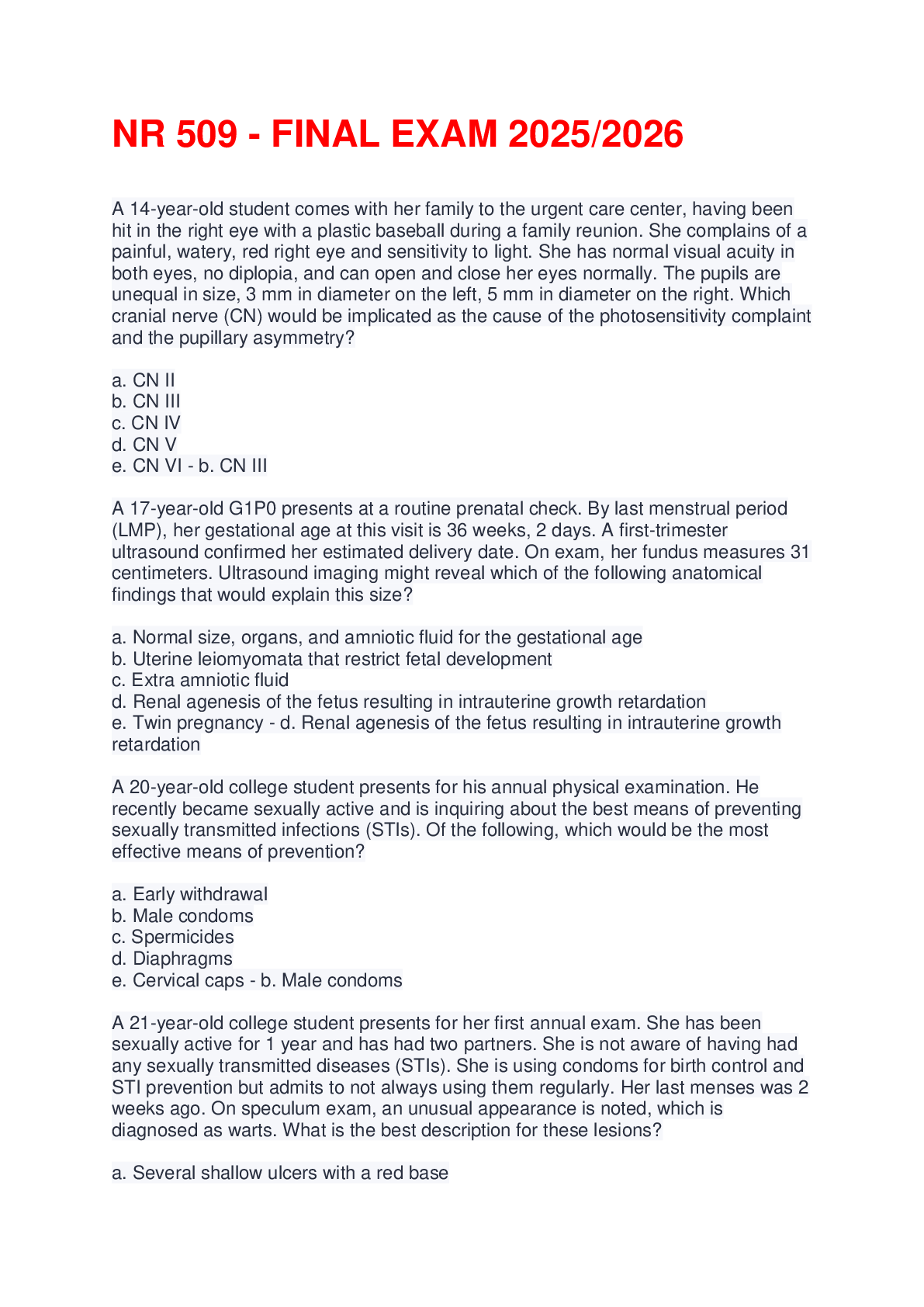 Preview image for NR 509 - FINAL EXAM 2025/2026