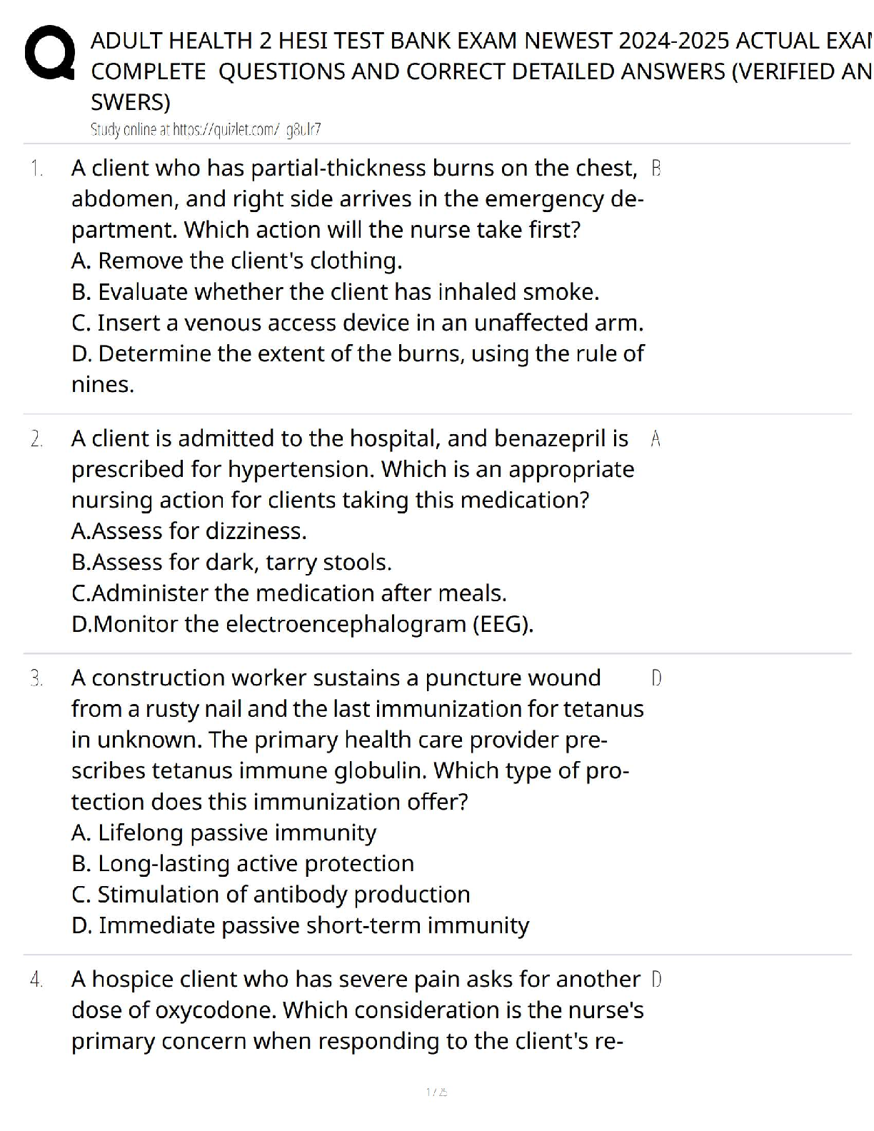 Preview of Adult Health 2 HESI Test Bank Exam / Newest 2025 Version   Comprehensive Study Guide & Pra