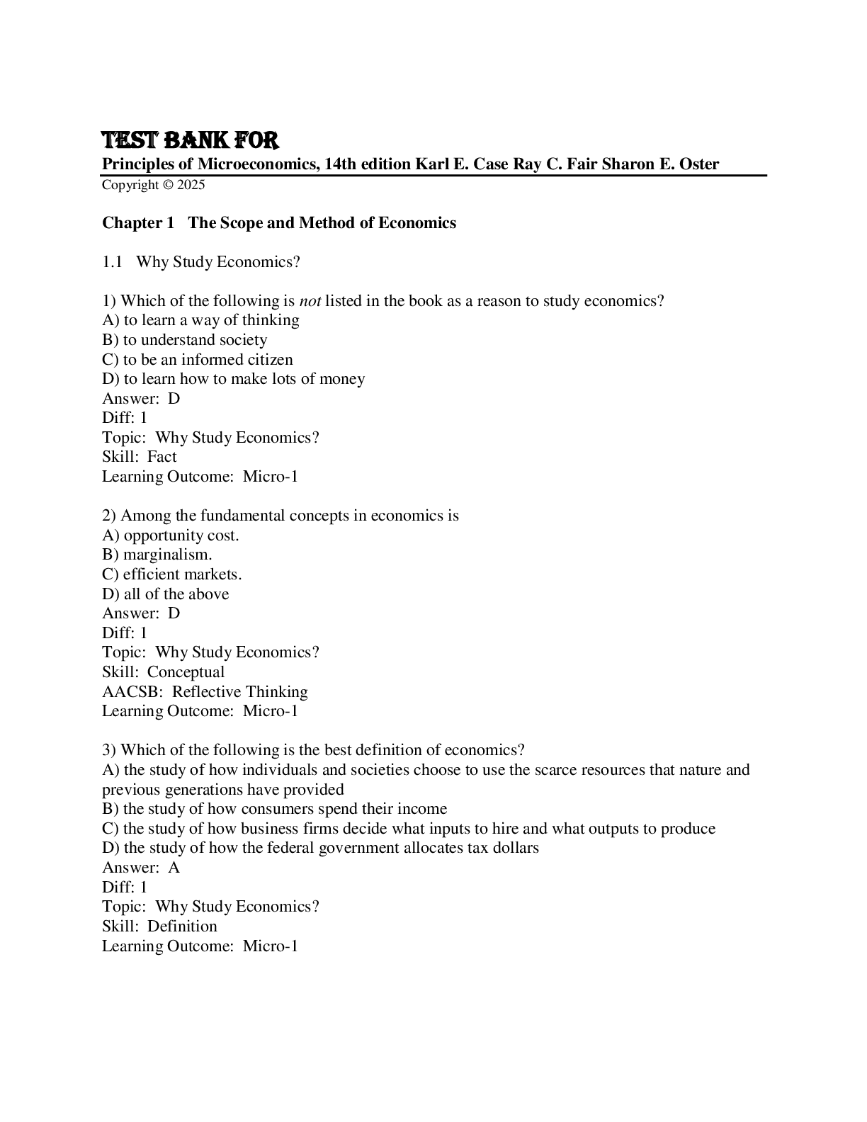 Preview image for Test Bank for Principles of Microeconomics, 14th edition Karl E. Case Ray C. Fair Sharon E. Oster