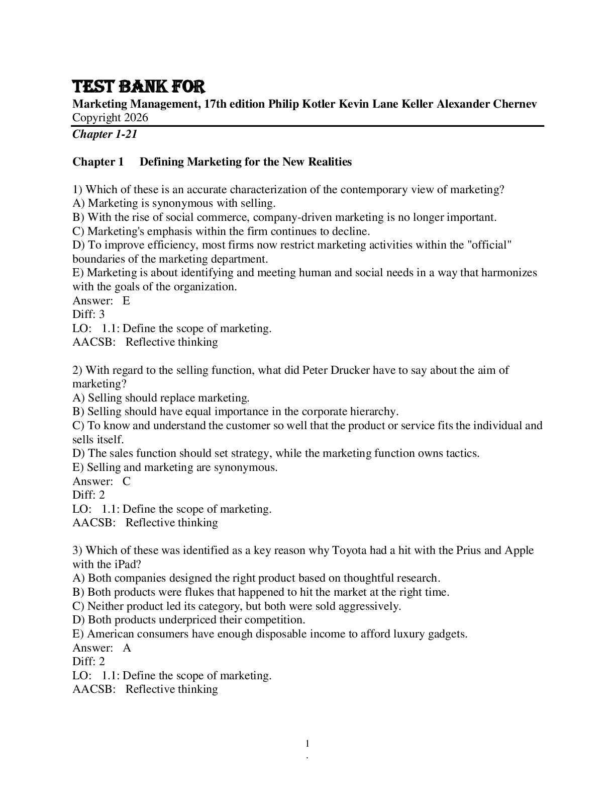 Preview image for Test Bank for Marketing Management, 17th edition Philip Kotler Kevin Lane Keller Alexander Chernev