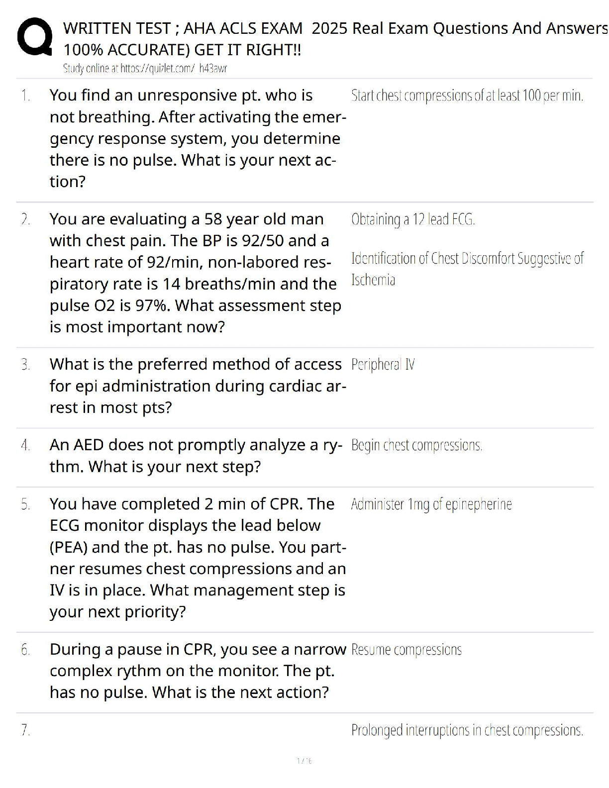 Preview of AHA ACLS Exam 2025 / Real Exam Questions and Answers   – New Version Study Guide