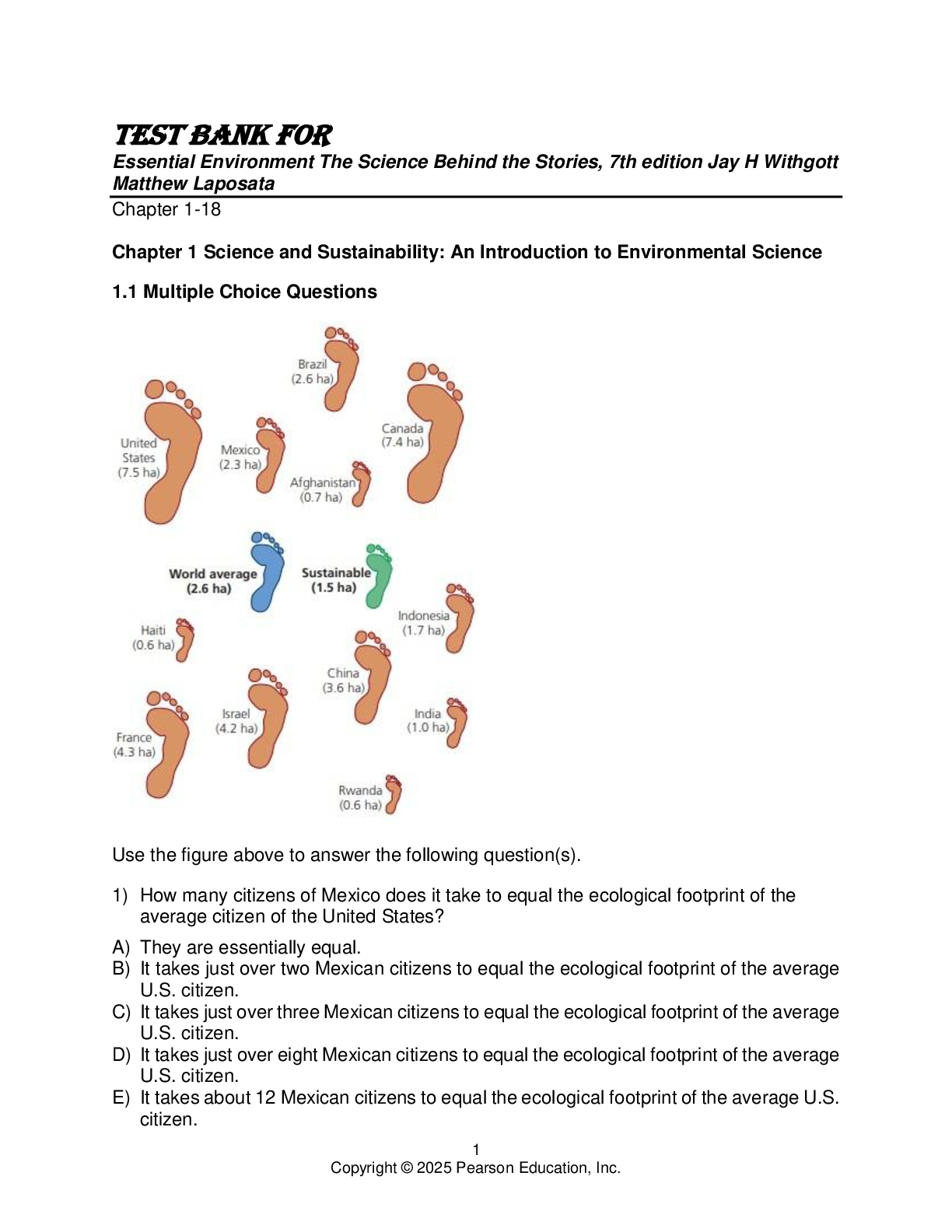 Preview image for Test Bank for Essential Environment The Science Behind the Stories, 7th edition Jay H Withgott Matthew Laposata