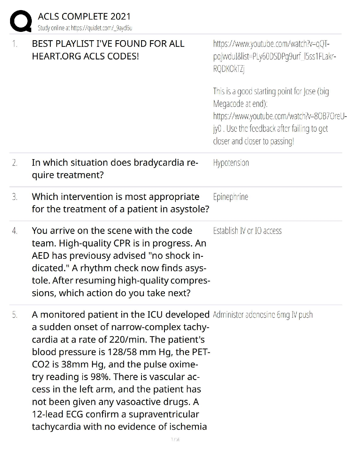 Preview of ACLS COMPLETE 2021 / Updated AHA ACLS Study Guide   on ACLS Final Exam