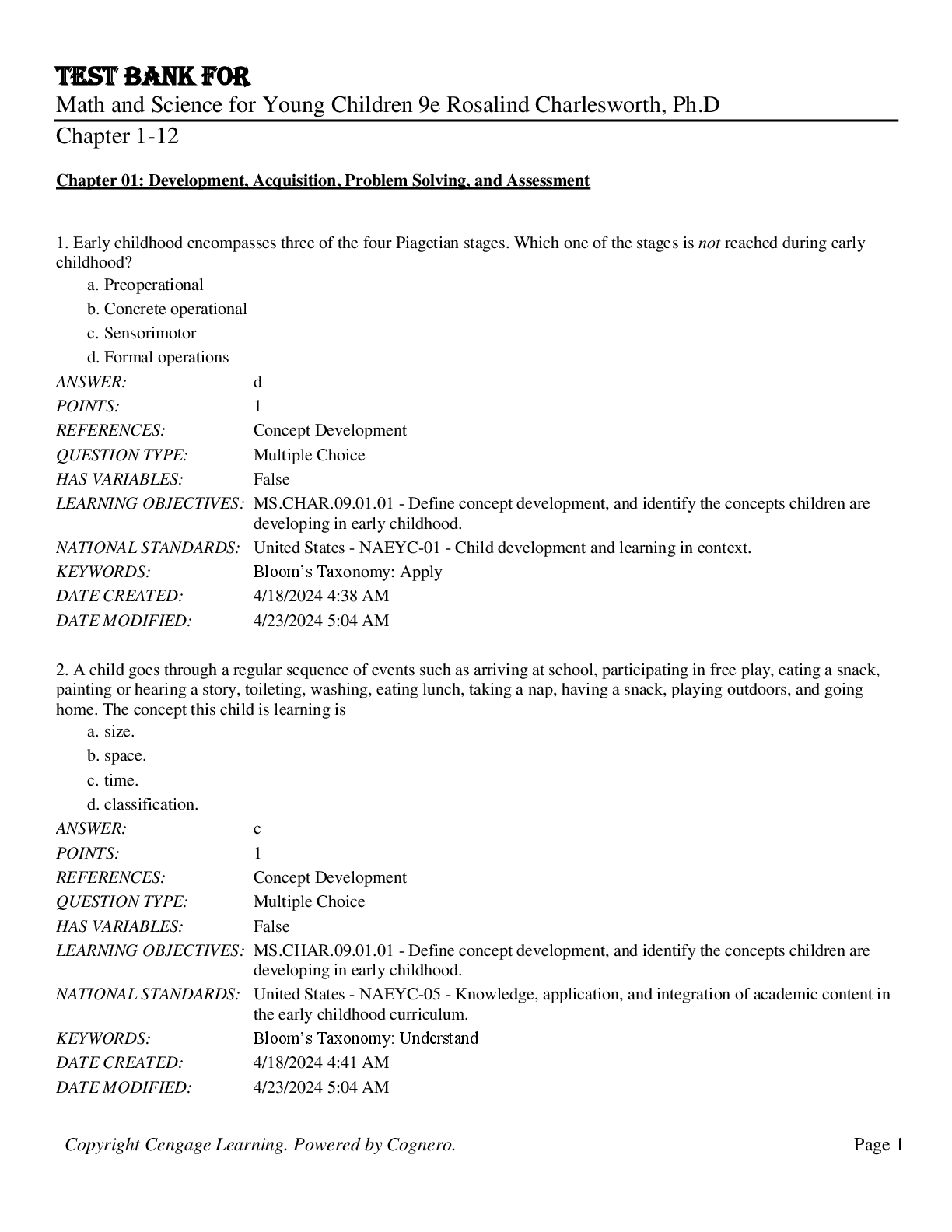 Preview image for Test Bank for Math and Science for Young Children 9th edition by Rosalind Charlesworth, Ph.D