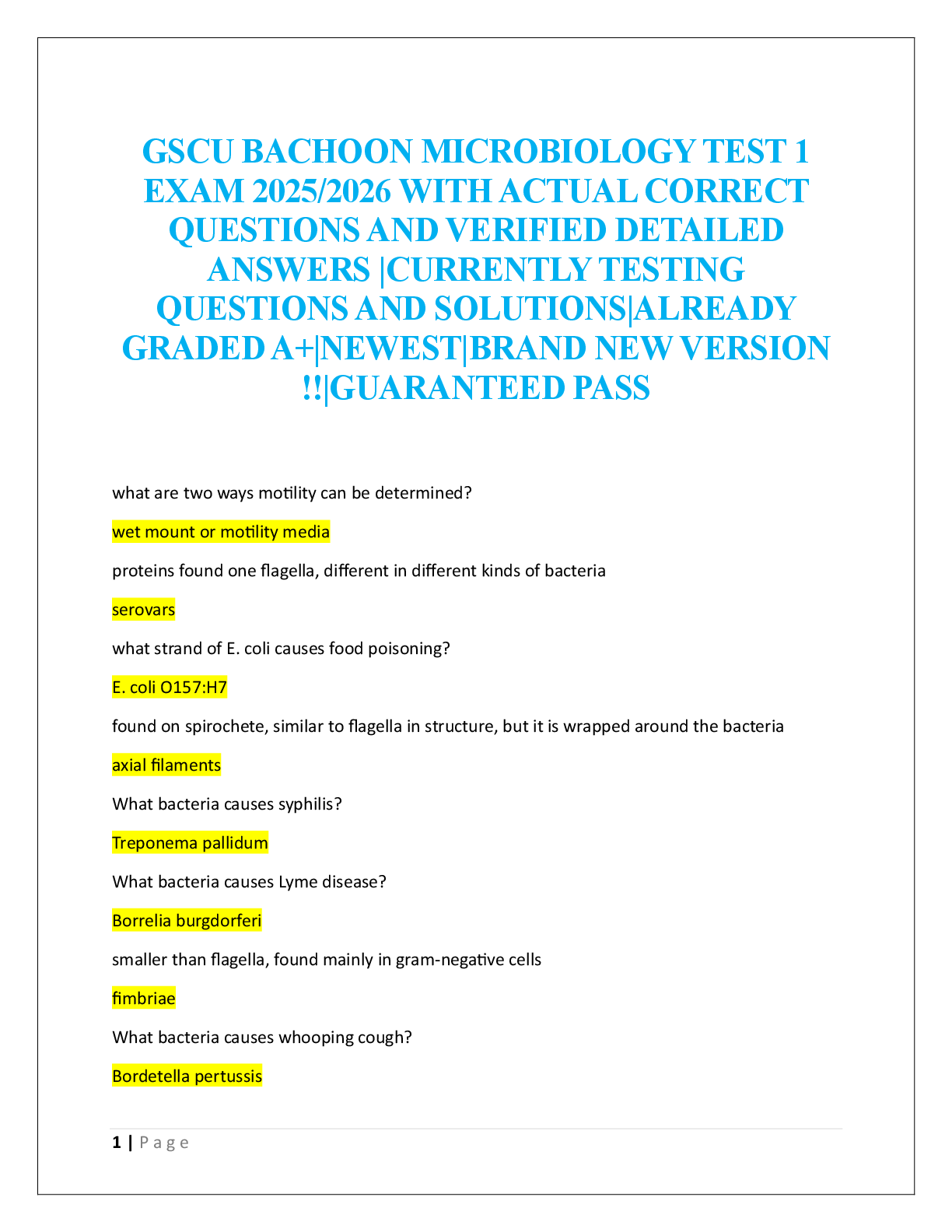Preview image for GSCU BACHOON MICROBIOLOGY TEST 1  EXAM  