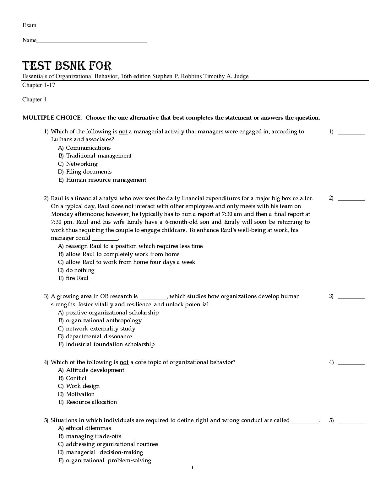 Preview image for Test Bank for Essentials of Organizational Behavior, 16th edition Stephen P. Robbins Timothy A. Judge