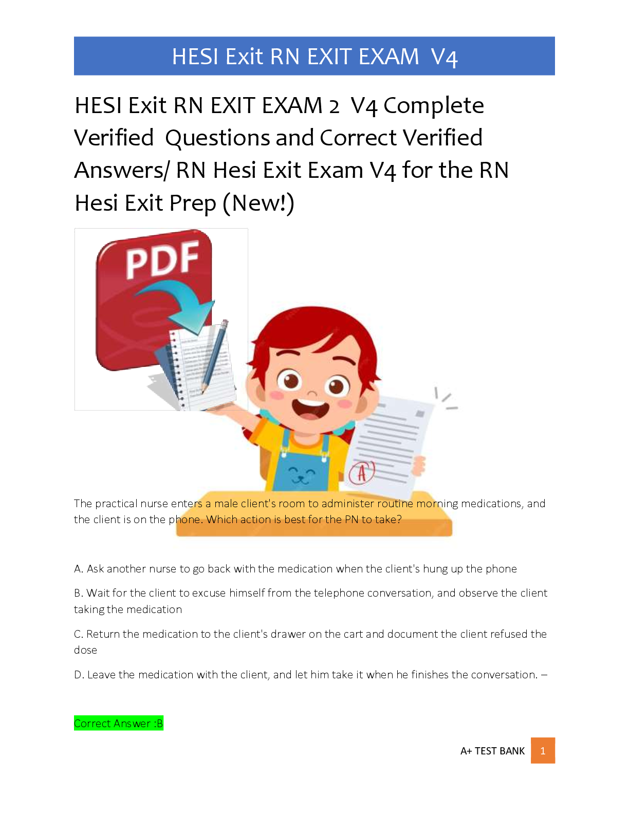 Preview of HESI Exit RN EXIT EXAM 2  V4 Complete  Verified  Questions and Correct Verified  Answers/