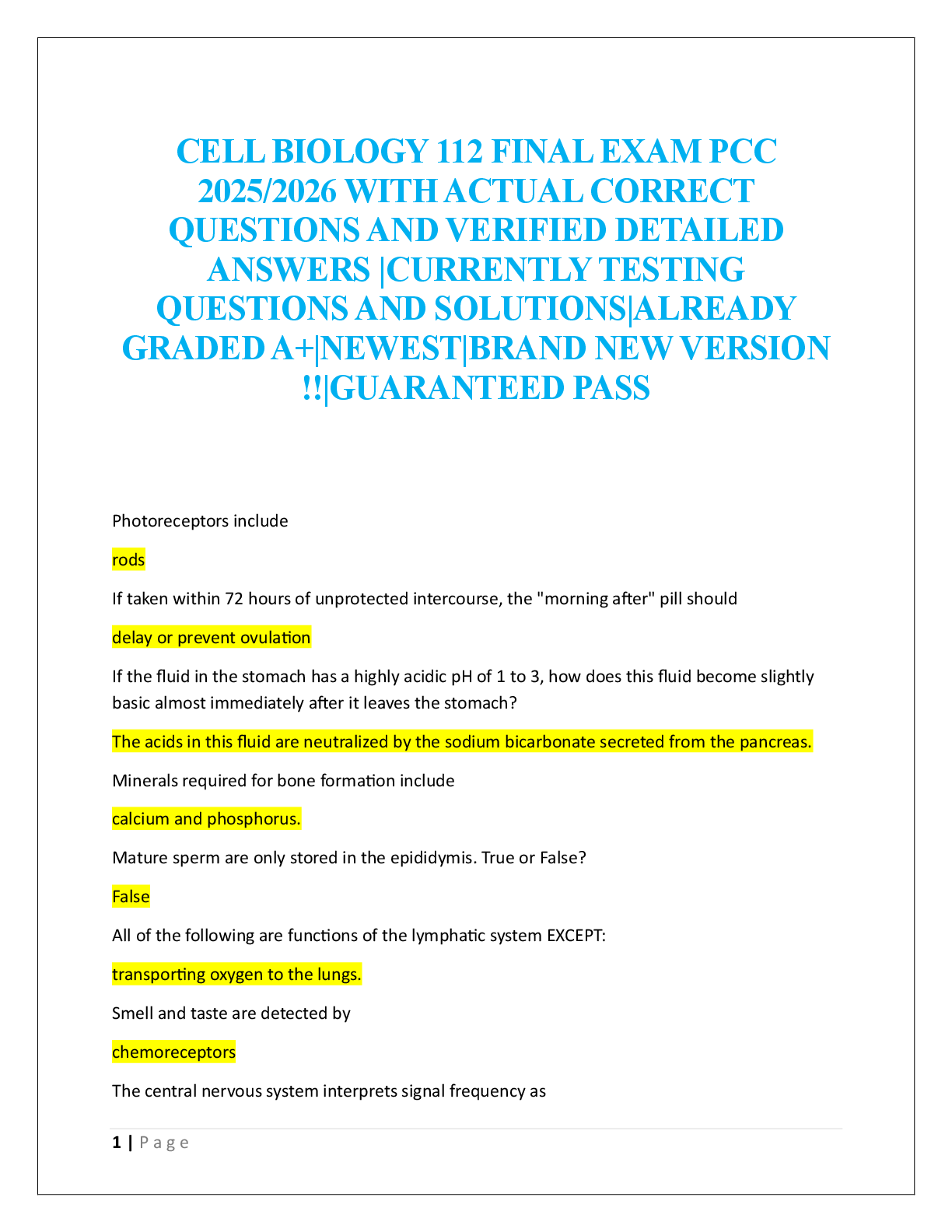 Preview image for CELL BIOLOGY 112 FINAL EXAM PCC  2025/2026