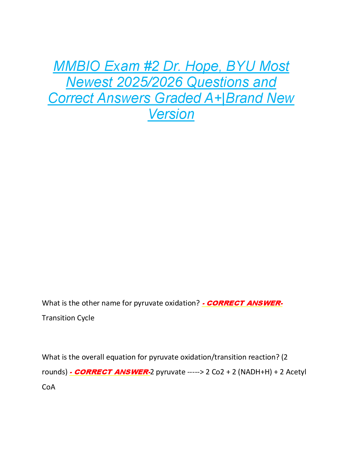 MMBIO Exam #2 Dr. Hope, BYU Most  Newest 2025/2026 Questions and  Correct Answers Graded A+|Brand New  Version