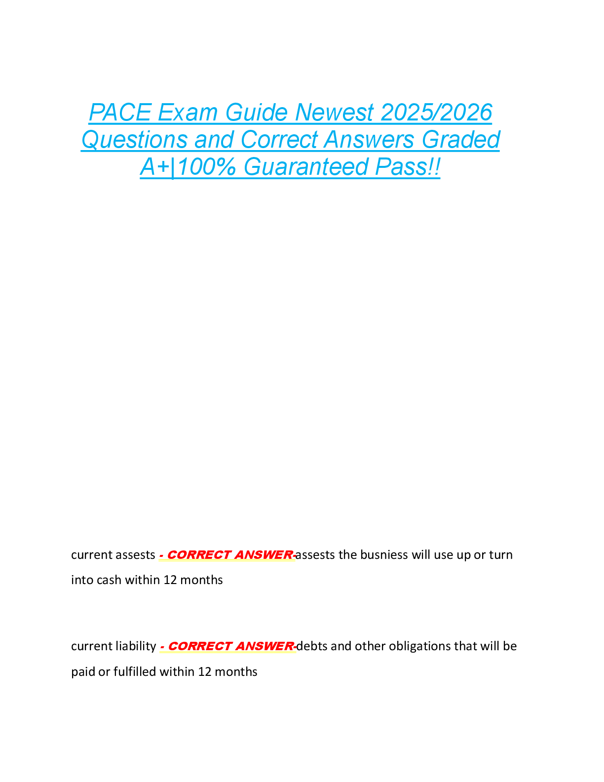 Preview image for PACE Exam Guide Newest 2025/2026  Questions and Correct Answers Graded  A+|100% Guaranteed Pass!!