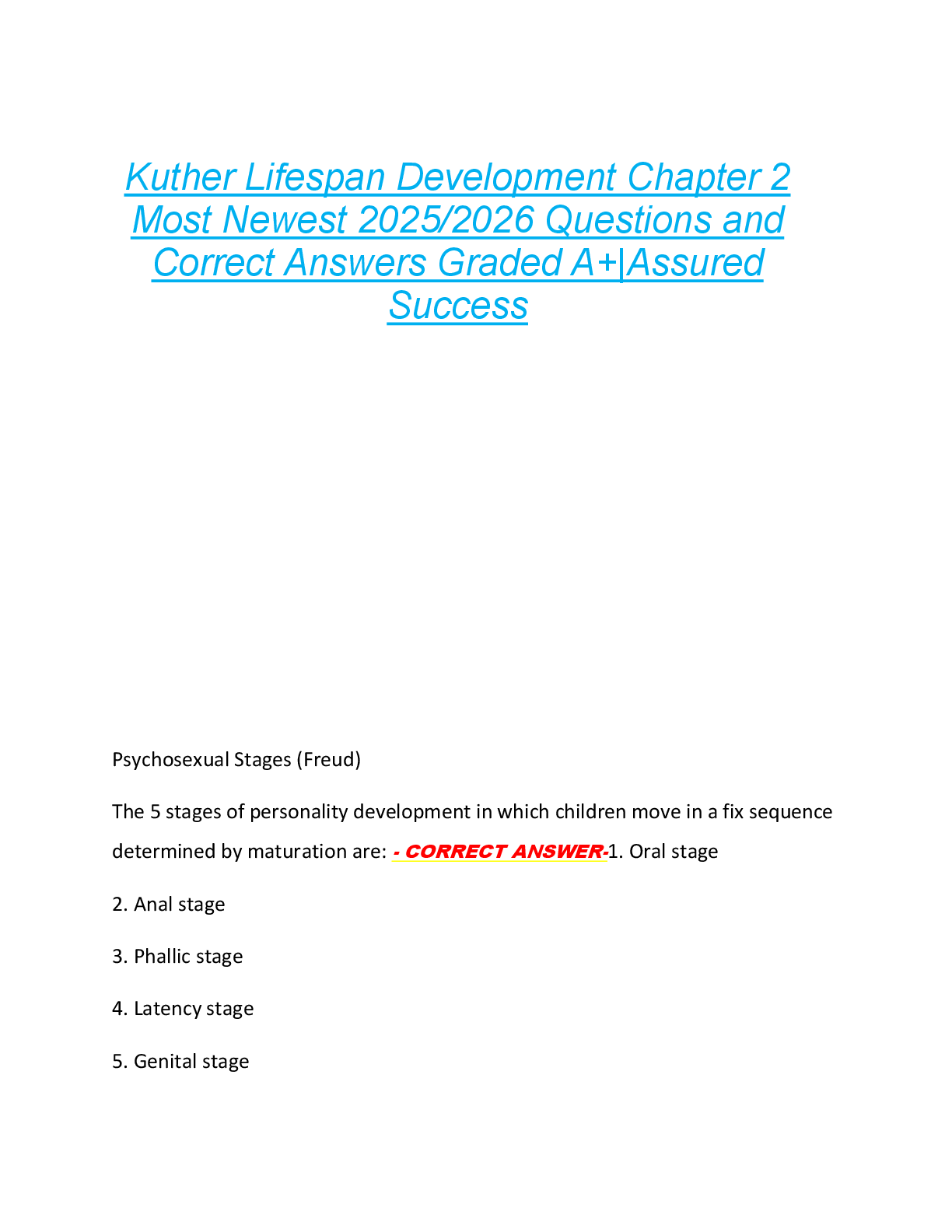 Preview image for Kuther Lifespan Development Chapter 2  Most Newest 2025/2026 Questions and  Correct Answers Graded A+|Assured  Success