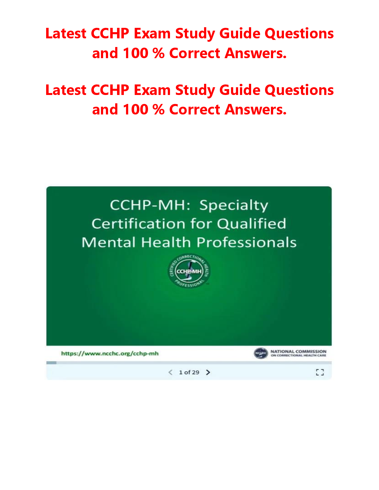 Preview image for Latest CCHP Exam Study Guide Questions  and 100 % Correct Answers.