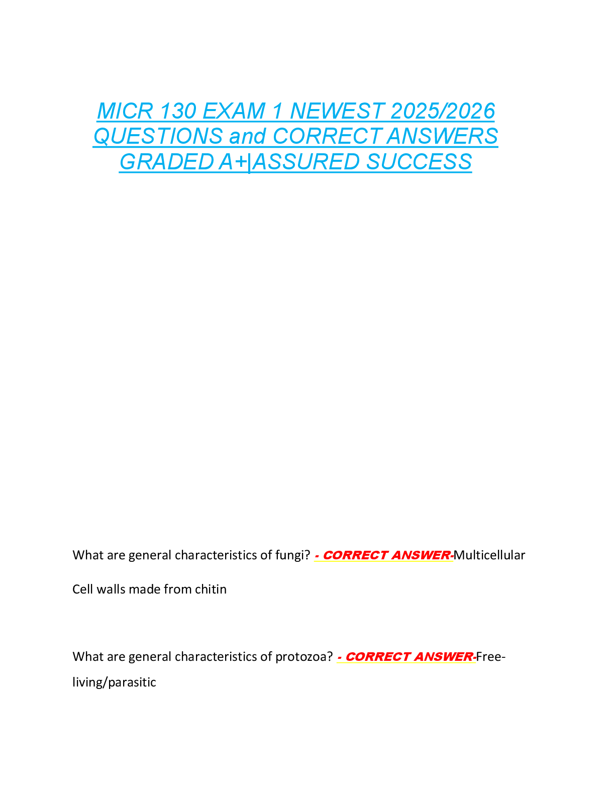 Preview image for MICR 130 EXAM 1 NEWEST 2025/2026  QUESTIONS and CORRECT ANSWERS  GRADED A+|ASSURED SUCCESS