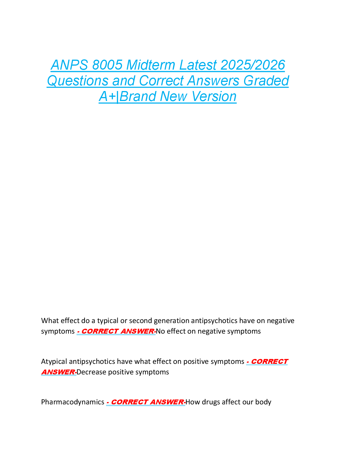 Preview of ANPS 8005 Midterm Latest 2025/2026  Questions and Correct Answers Graded  A+|Brand New Ver