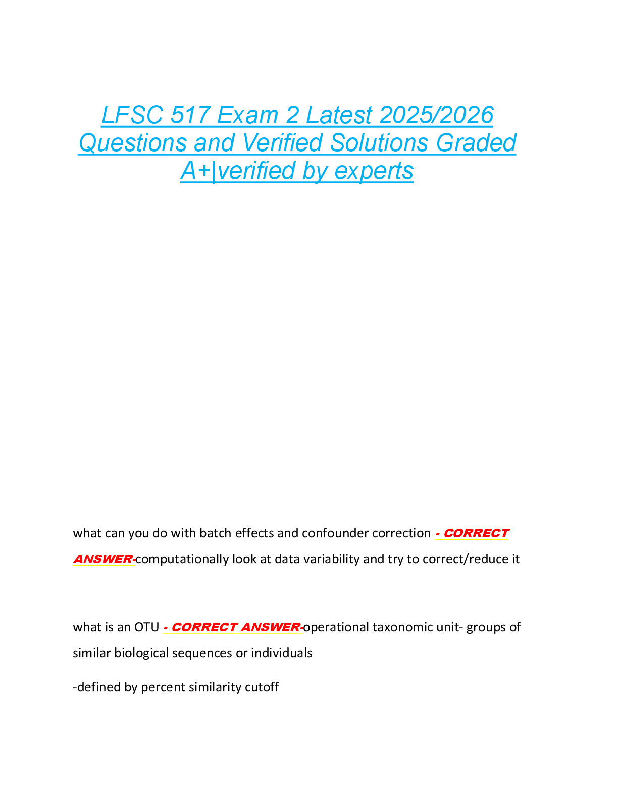 Preview image for LFSC 517 Exam 2 Latest 2025/2026  Questions and Verified Solutions Graded  A+|verified by experts