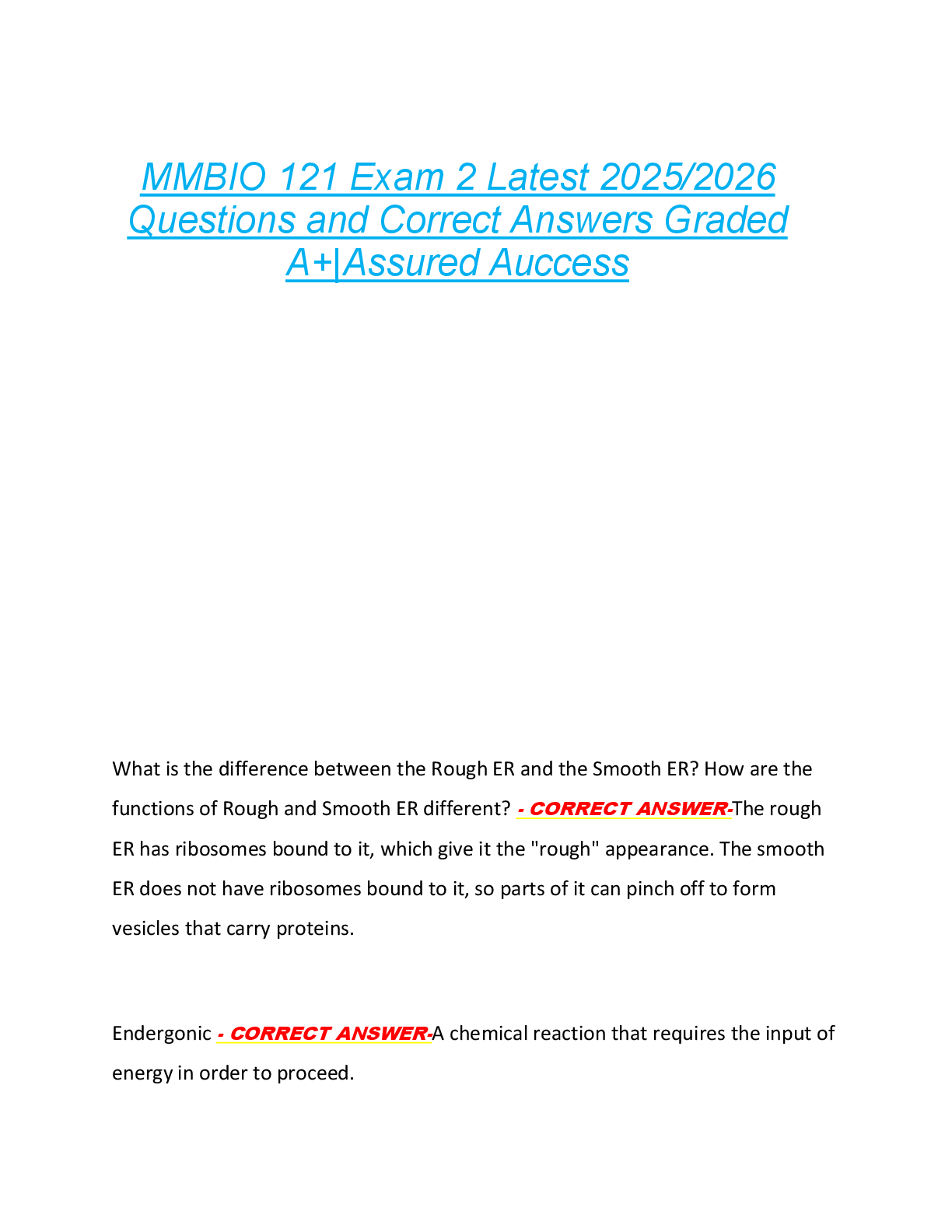 MMBIO 121 Exam 2 Latest 2025/2026  Questions and Correct Answers Graded  A+|Assured Auccess