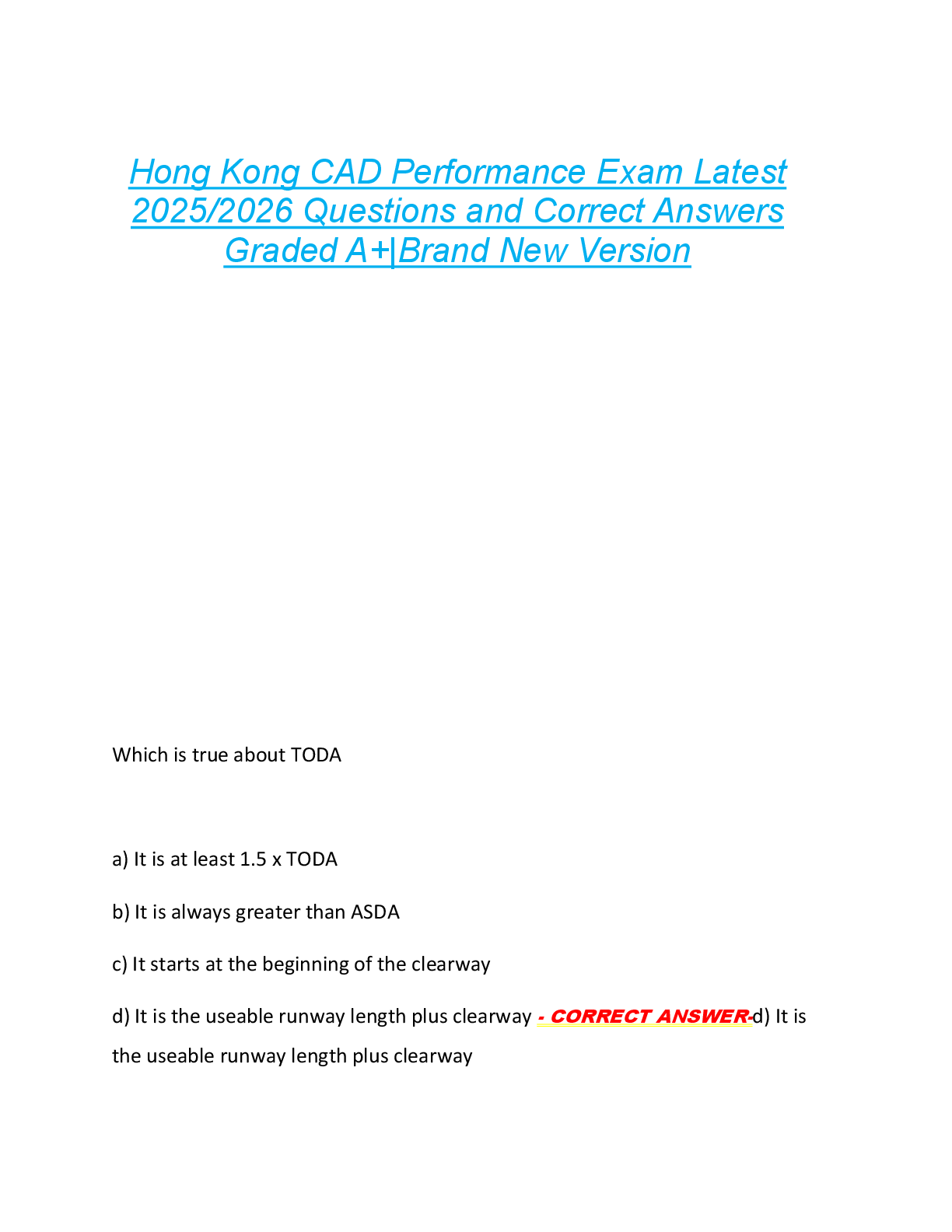 Preview image for Hong Kong CAD Performance Exam Latest  2025/2026 Questions and Correct Answers  Graded A+|Brand New Version