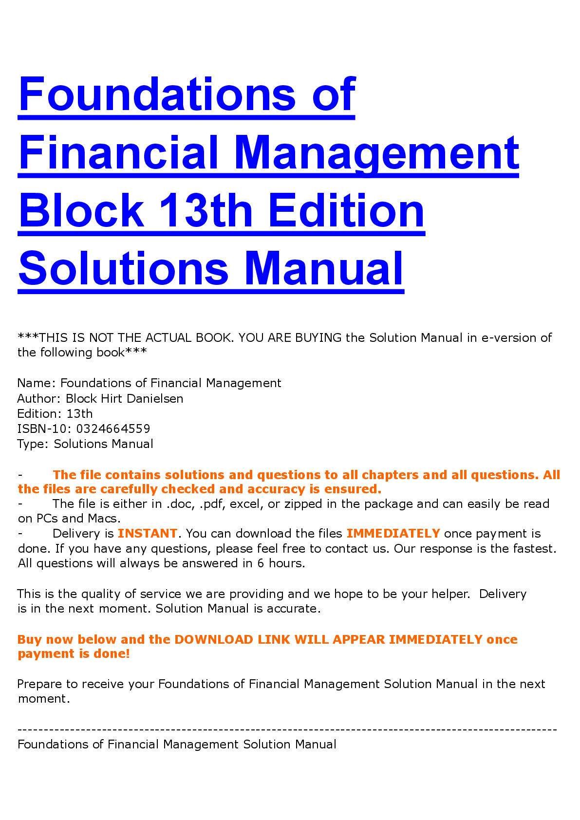 Preview image for Foundations of  Financial Management  Block 13th Edition  Solutions Manual