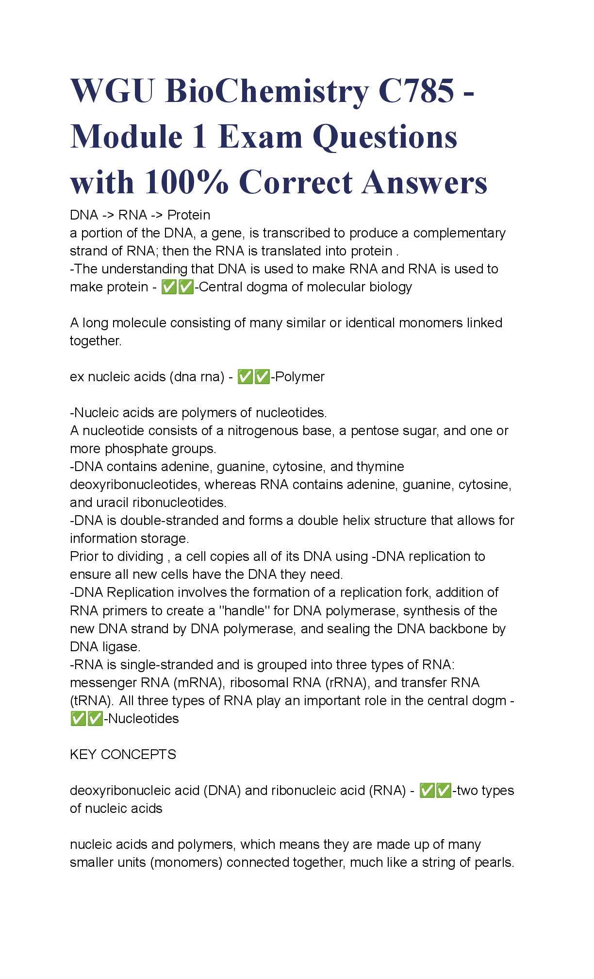 Preview image for WGUBioChemistry C785 Module 1 Exam Questions  with 100% Correct Answers