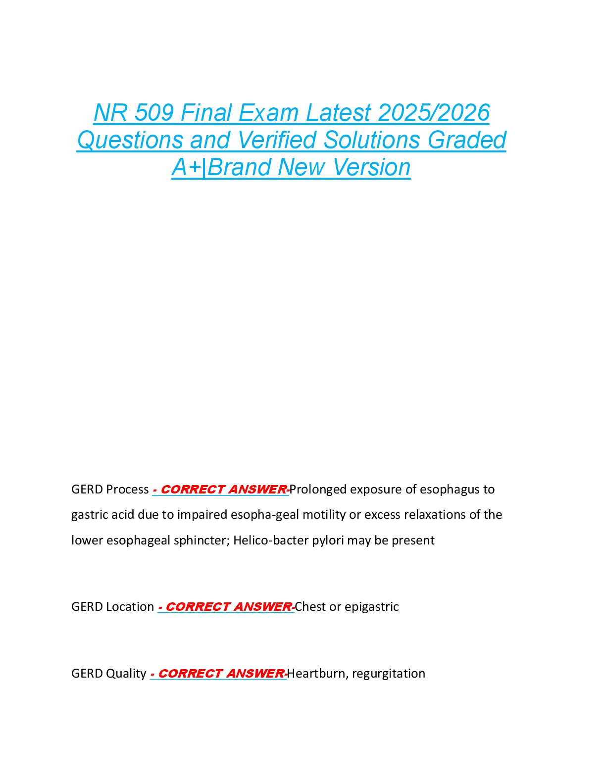 NR 509 Final Exam Latest 2025/2026  Questions and Verified Solutions Graded  A+|Brand New Version