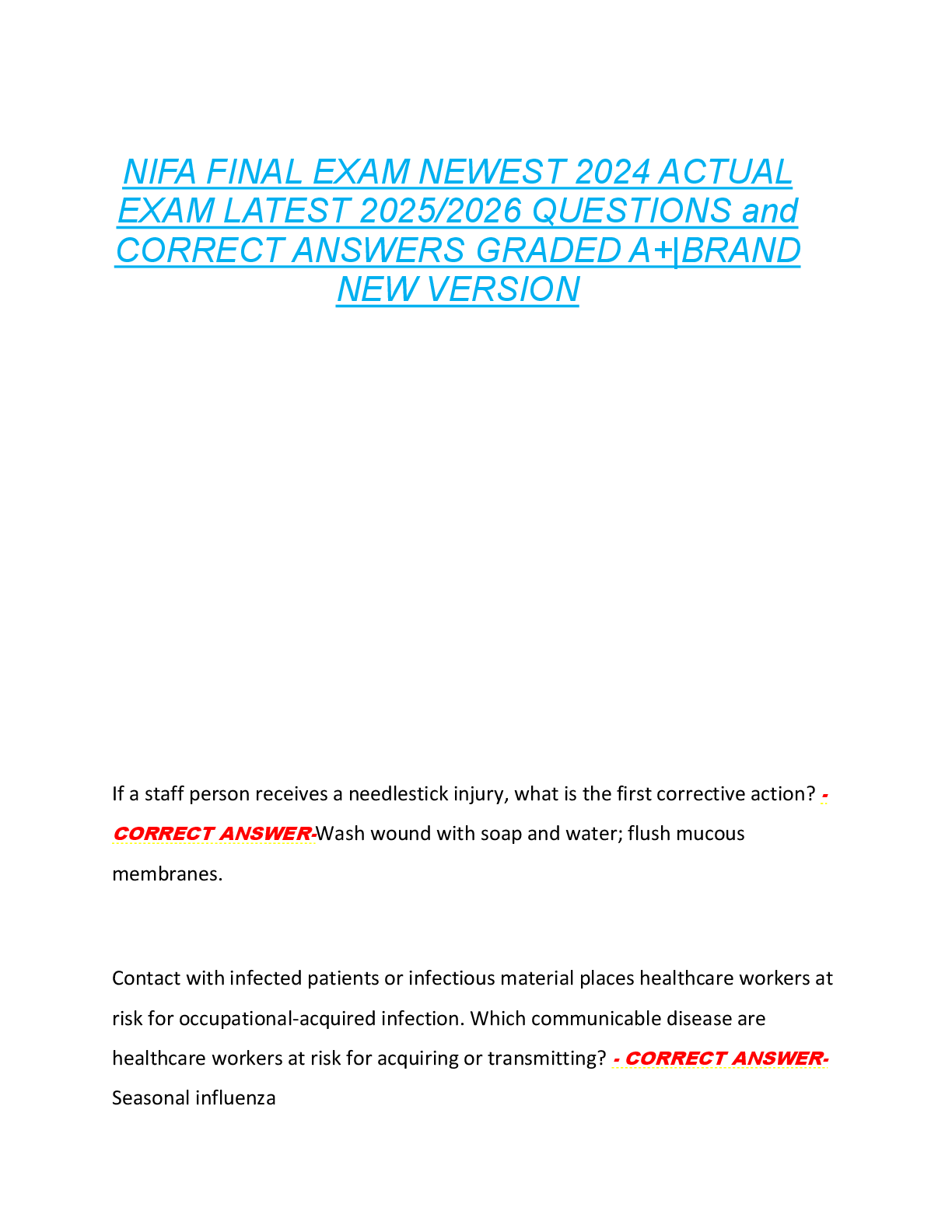 Preview of NIFA FINAL EXAM NEWEST 2024 ACTUAL  EXAM LATEST 2025/2026 QUESTIONS and  CORRECT ANSWERS G