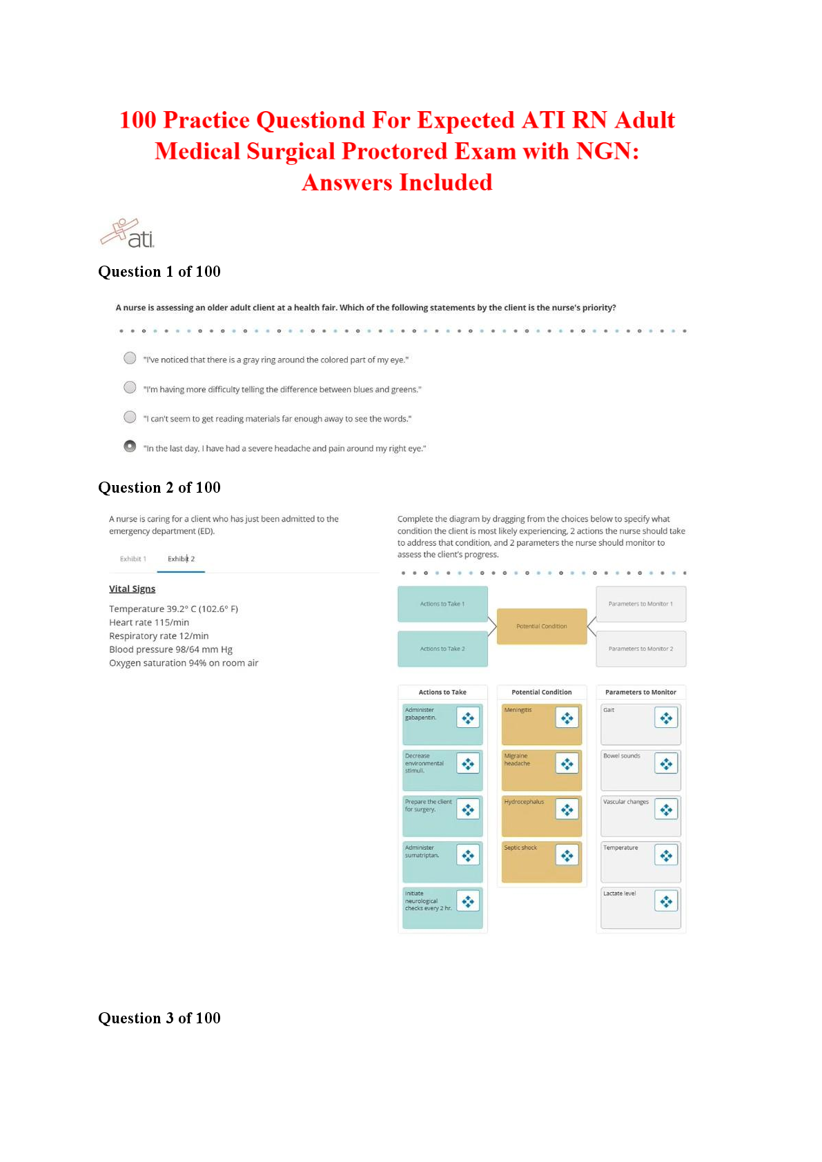 Preview image for Detailed – ATI RN Adult Medical Surgical Exam 2023/2025 with NGN: 100 Actual Questions & 100% Screenshot Answers | (Latest Version, 2025) – Pass with Confidence, No Retakes!