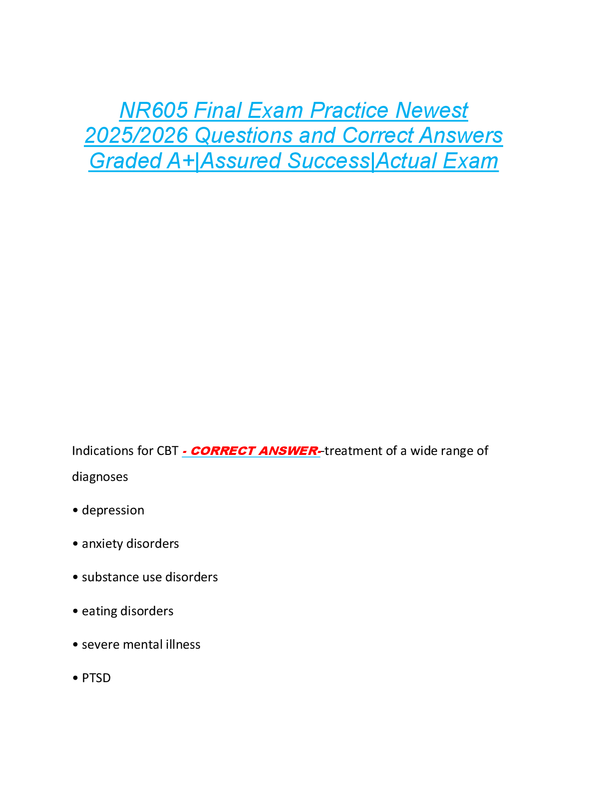 NR605 Final Exam Practice Newest  2025/2026 Questions and Correct Answers  Graded A+|Assured Success|Actual Exam