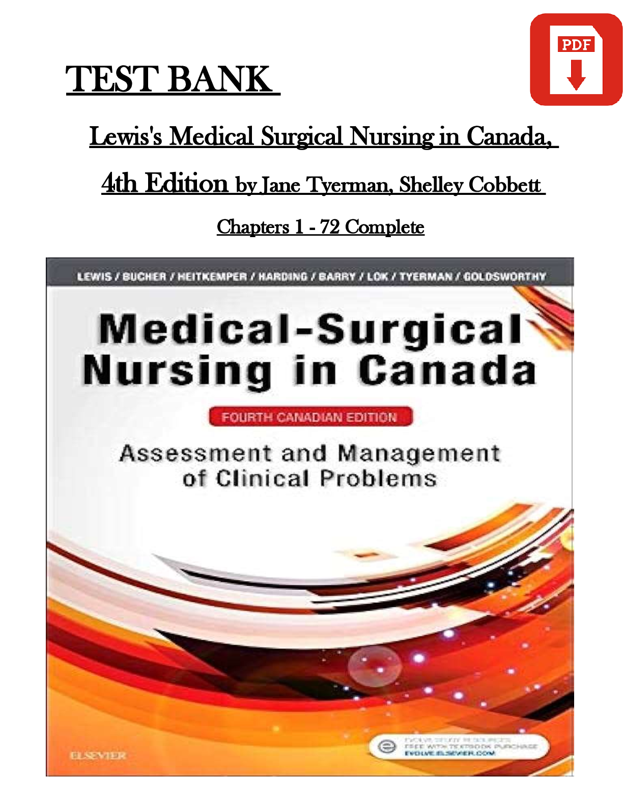 Preview image for TEST BANK Lewis's Medical Surgical Nursing in Canada, 4th Edition by Jane Tyerman, Shelley Cobbett Chapters 1 - 72 Complete