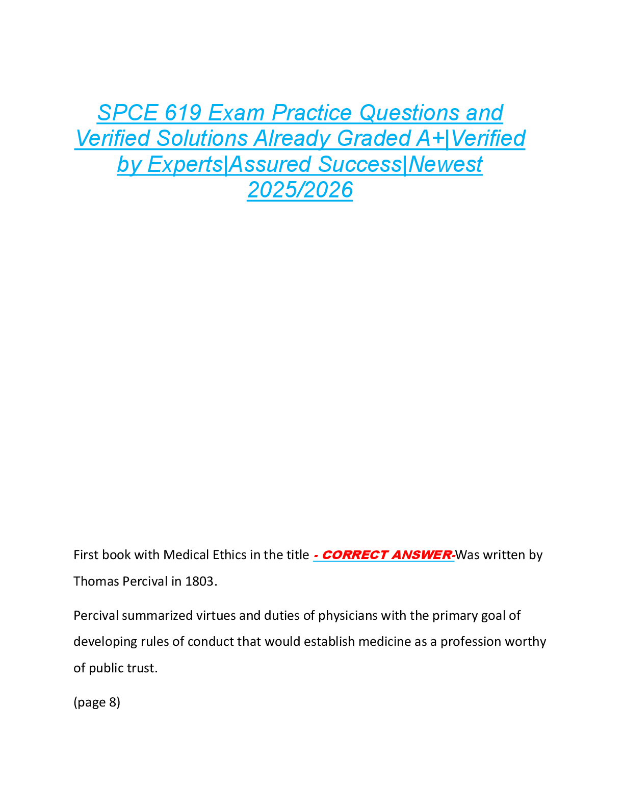 SPCE 619 Exam Practice Questions and  Verified Solutions Already Graded A+|Verified  by Experts|Assured Success|Newest  2025/2026