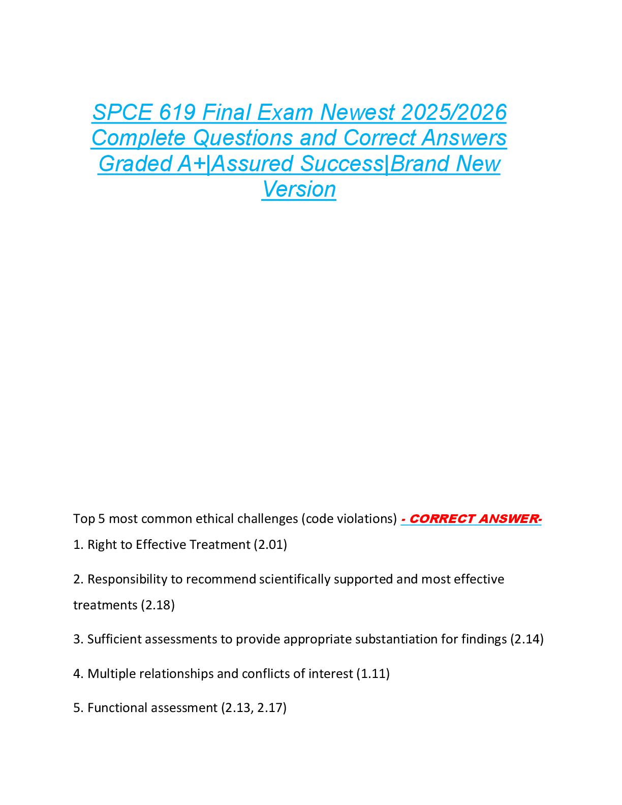 SPCE 619 Final Exam Newest 2025/2026  Complete Questions and Correct Answers  Graded A+|Assured Success|Brand New  Version