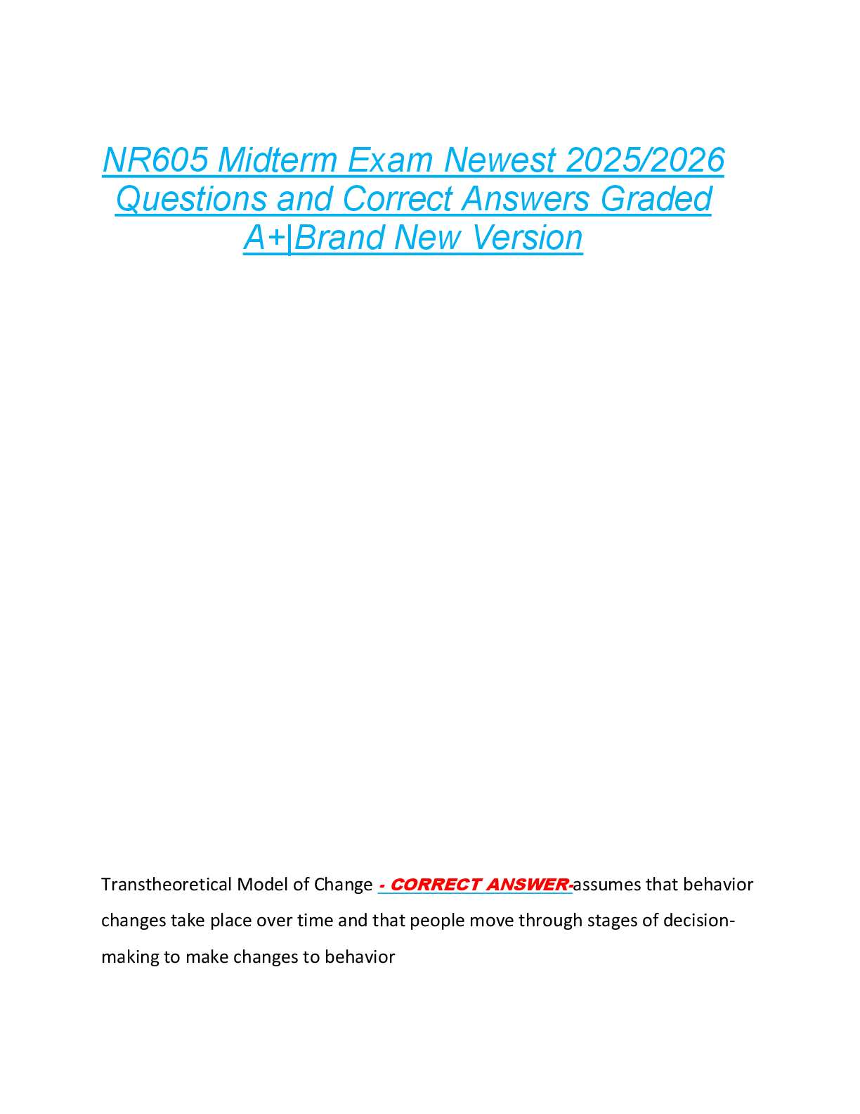 NR605 Midterm Exam Newest 2025/2026  Questions and Correct Answers Graded  A+|Brand New Version