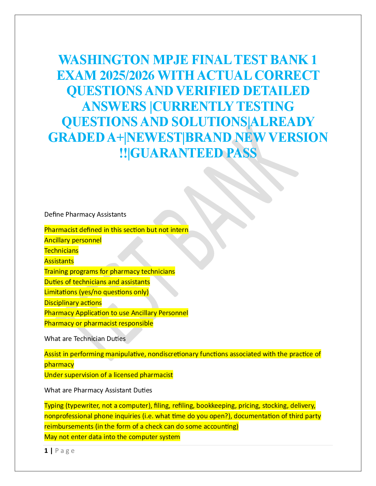 Preview image for WASHINGTON MPJE FINAL TEST BANK 1  EXAM  