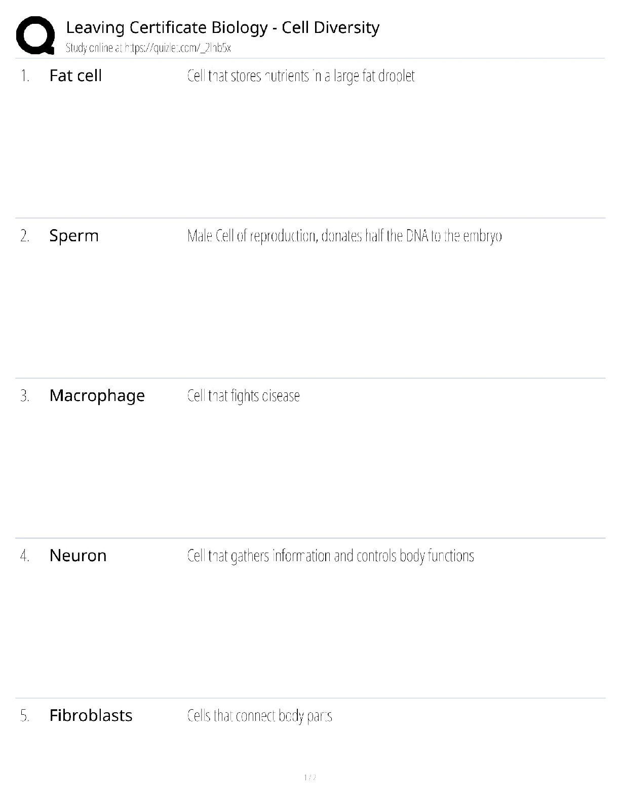 Leaving Certificate Biology / Cell Diversity Guide / 2025 Update / Score 100%