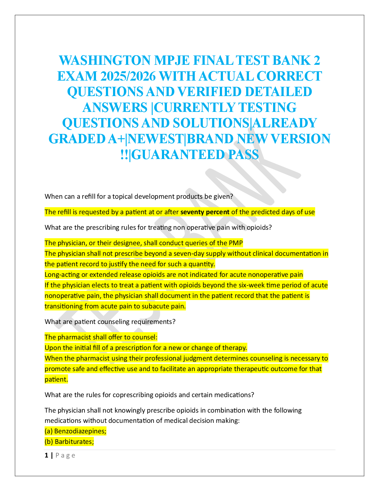 Preview image for WASHINGTON MPJE FINAL TEST BANK 2  EXAM  