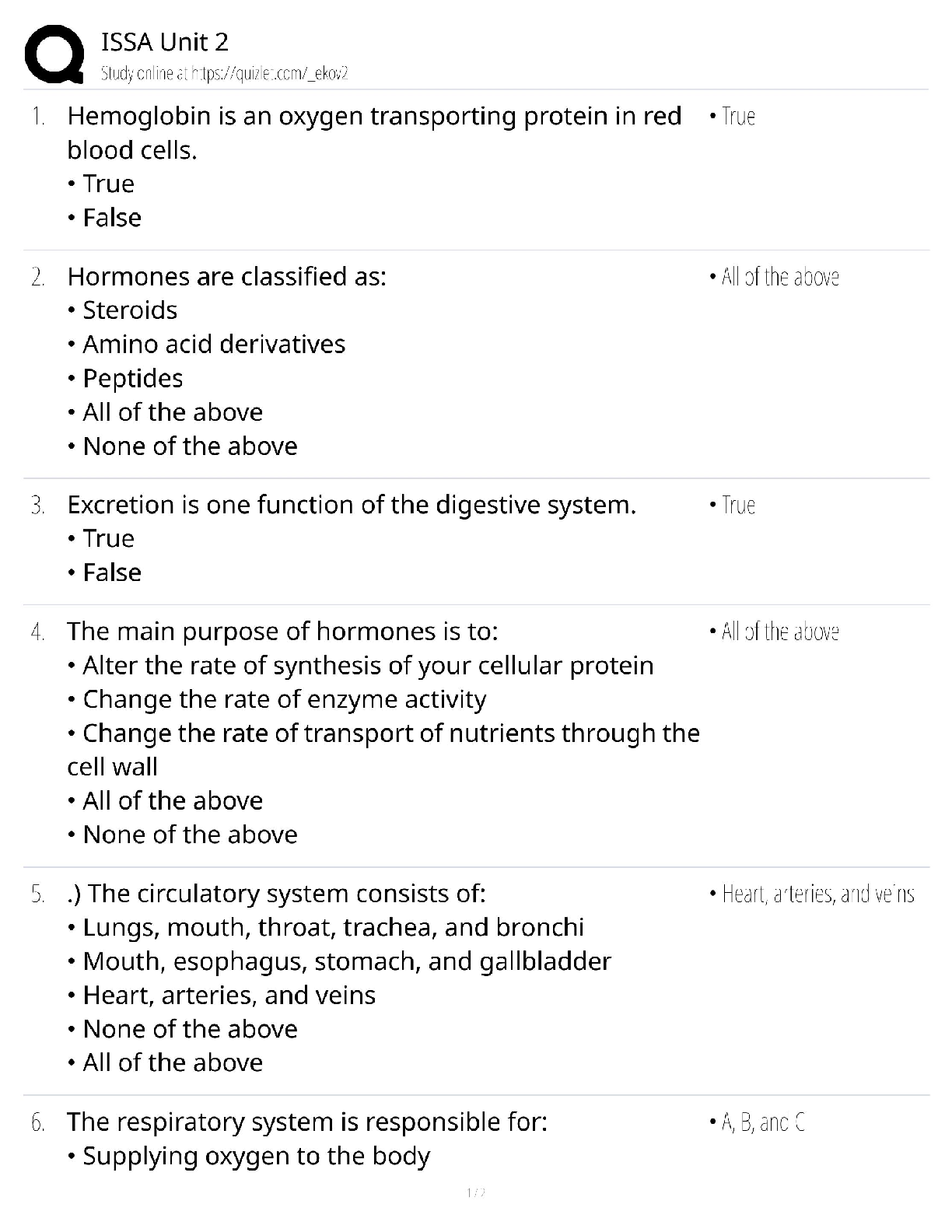 ISSA Unit 2 / Anatomy & Physiology Guide / 2025 Update / Score 100%