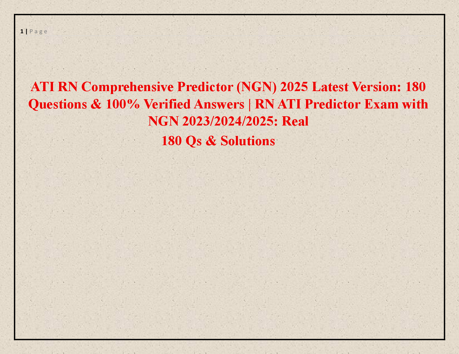 Preview image for ATI RN Comprehensive Predictor (NGN) 2025 Latest Version: 180  Questions & 100% Verified Answers | RN ATI Predictor Exam with  NGN 2023/2024/2025: Real  180 Qs & Solutions
