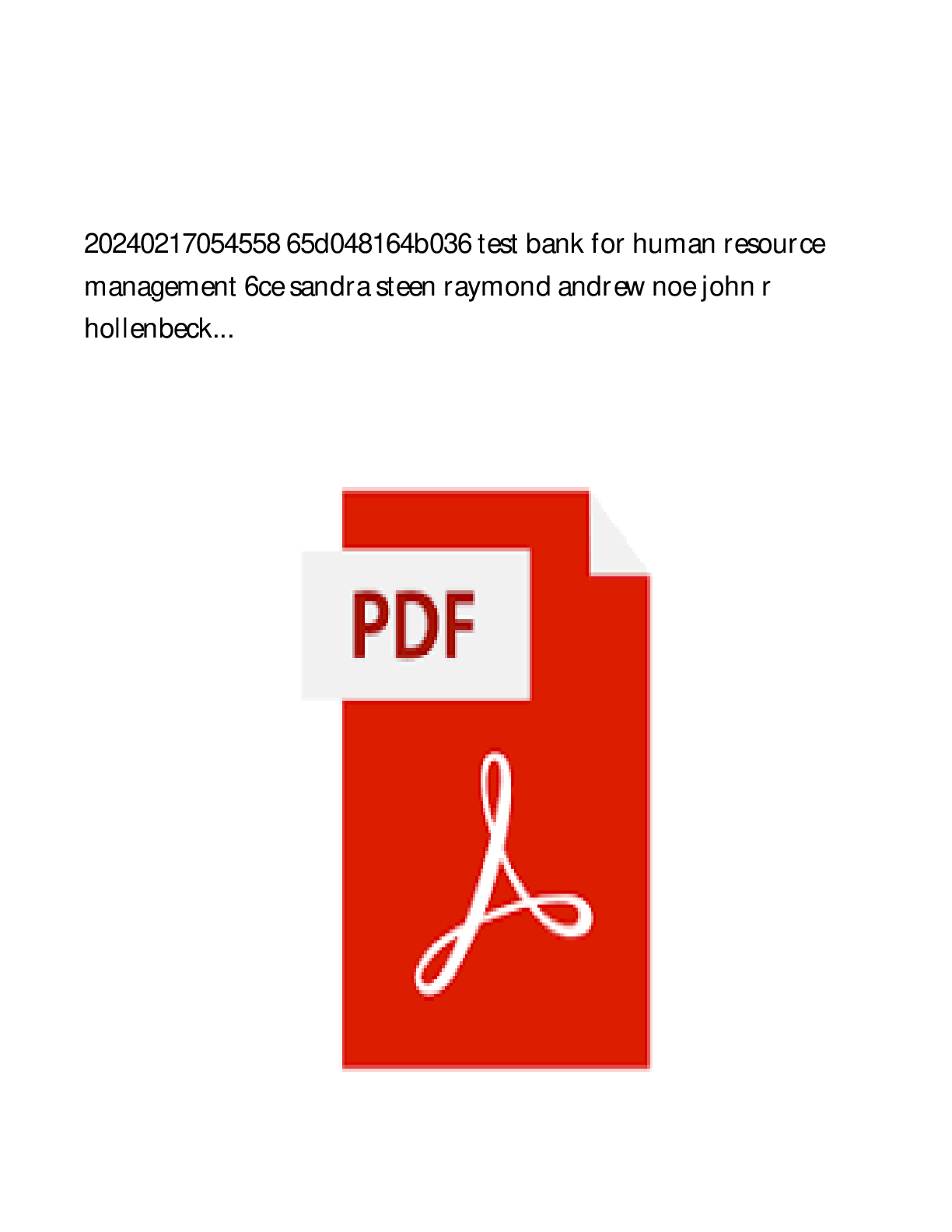 Preview image for TEST BANK FOR Human Resource Management 6CE Sandra Steen, Raymond Andrew Noe, John R. Hollenbeck, Barry Gerhart, Patrick M. Wright.