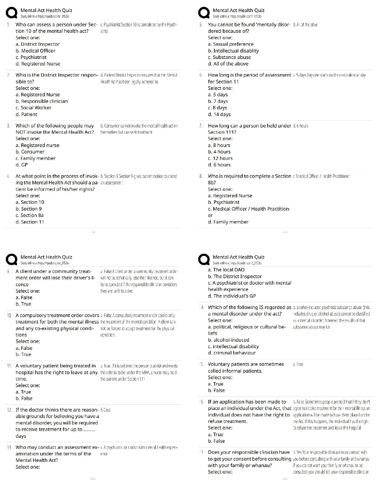 Preview of Mental Health Act Quiz   New Version / 2025 Update / Complete Study Guide