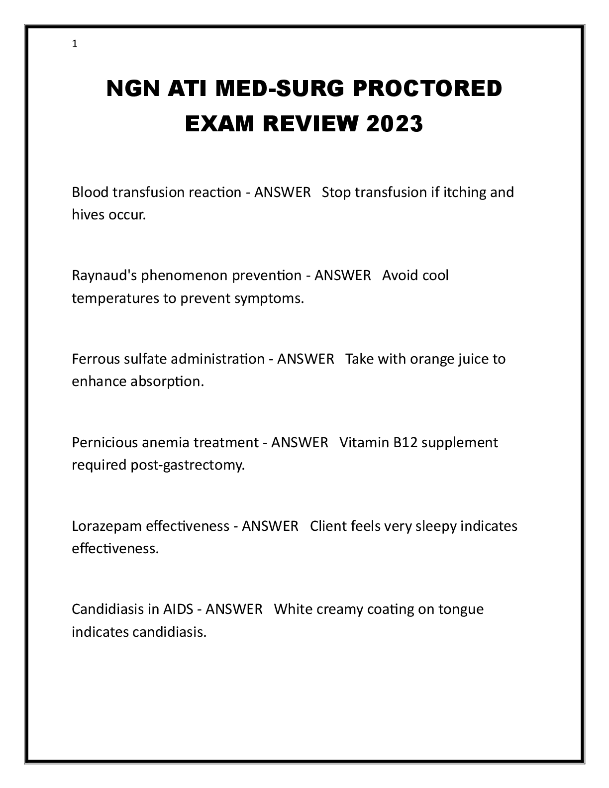 Preview image for NGN ATI MED-SURG PROCTORED  EXAM REVIEW 2023