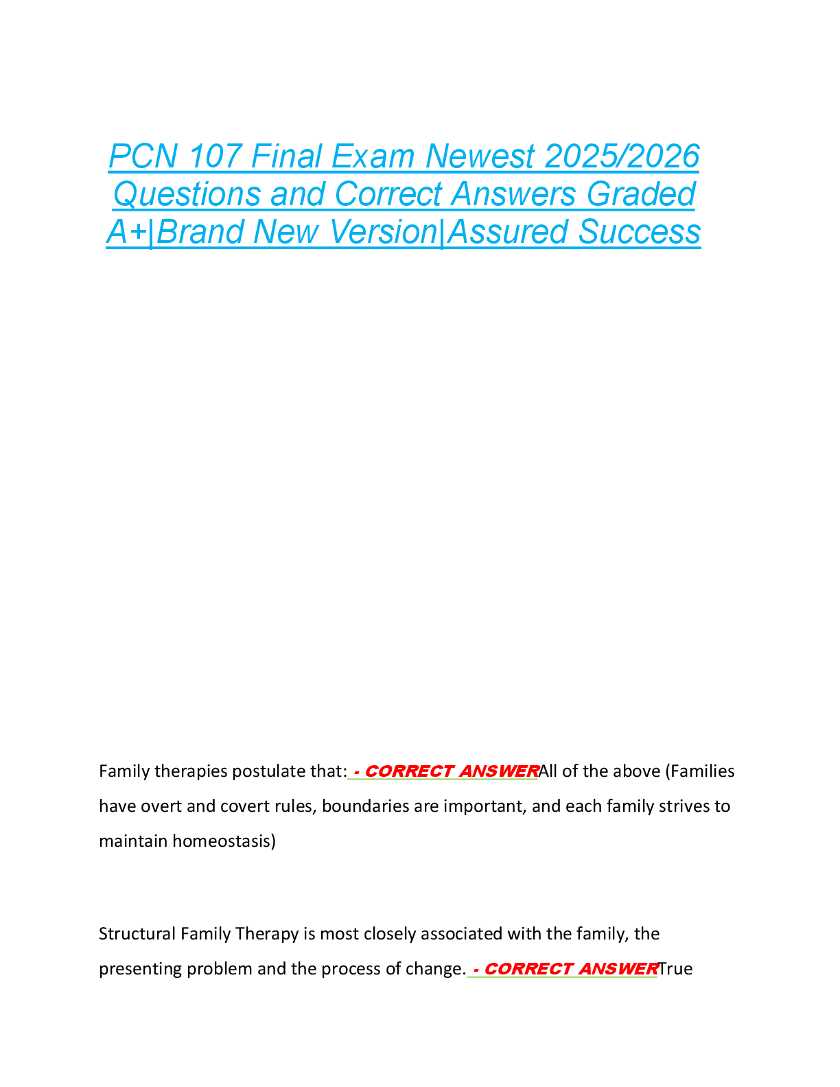 Preview image for PCN 107 Final Exam Newest 2025/2026  Questions and Correct Answers Graded  A+|Brand New Version|Assured Success