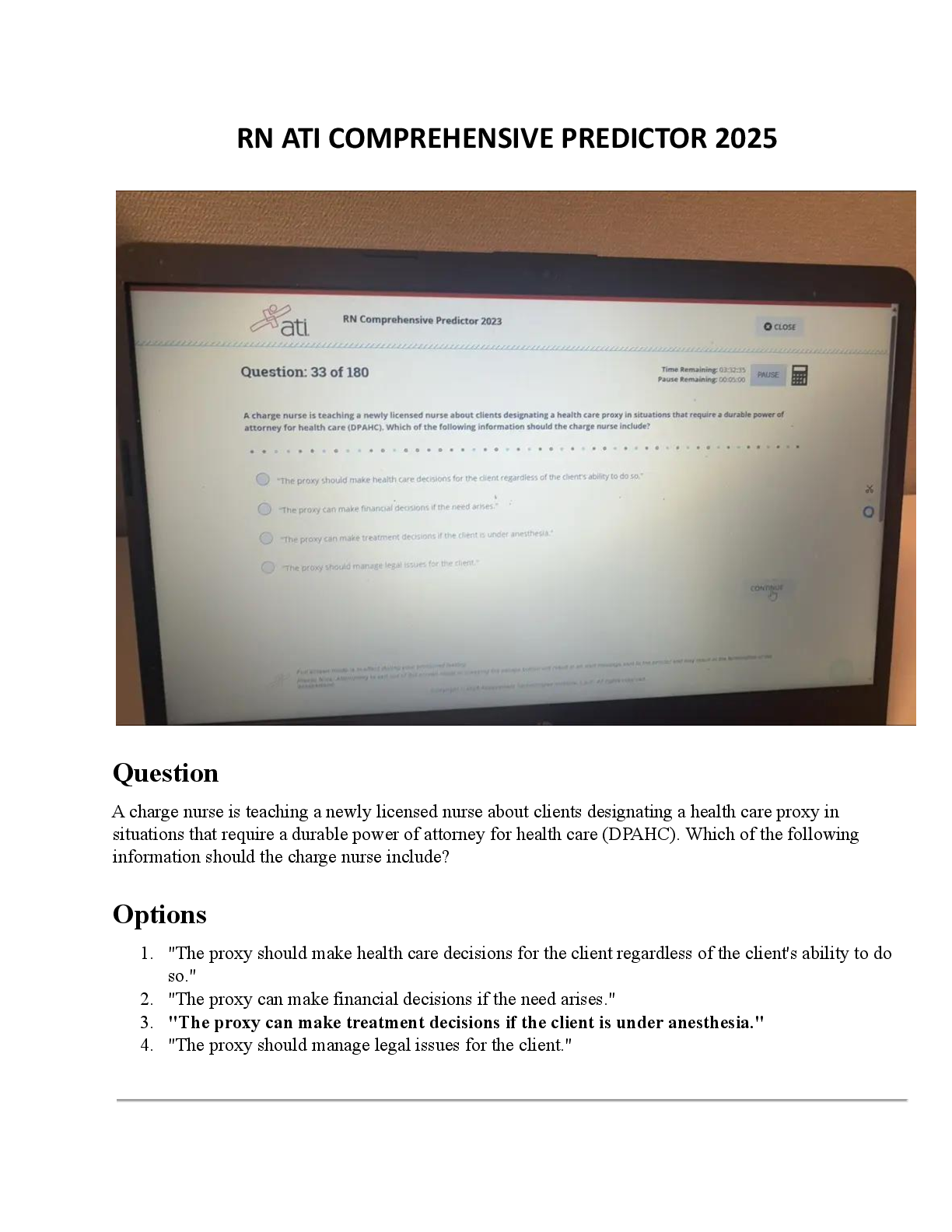 Preview image for LATEST ATI RN COMPREHENSIVE PREDICTOR EXIT EXAM 2023/2025 WITH NGN FORMAT — CONTAINING ALL 180 REAL EXAM SCREENSHOT QUESTIONS AND 100% VERIFIED CORRECT ANSWERS.