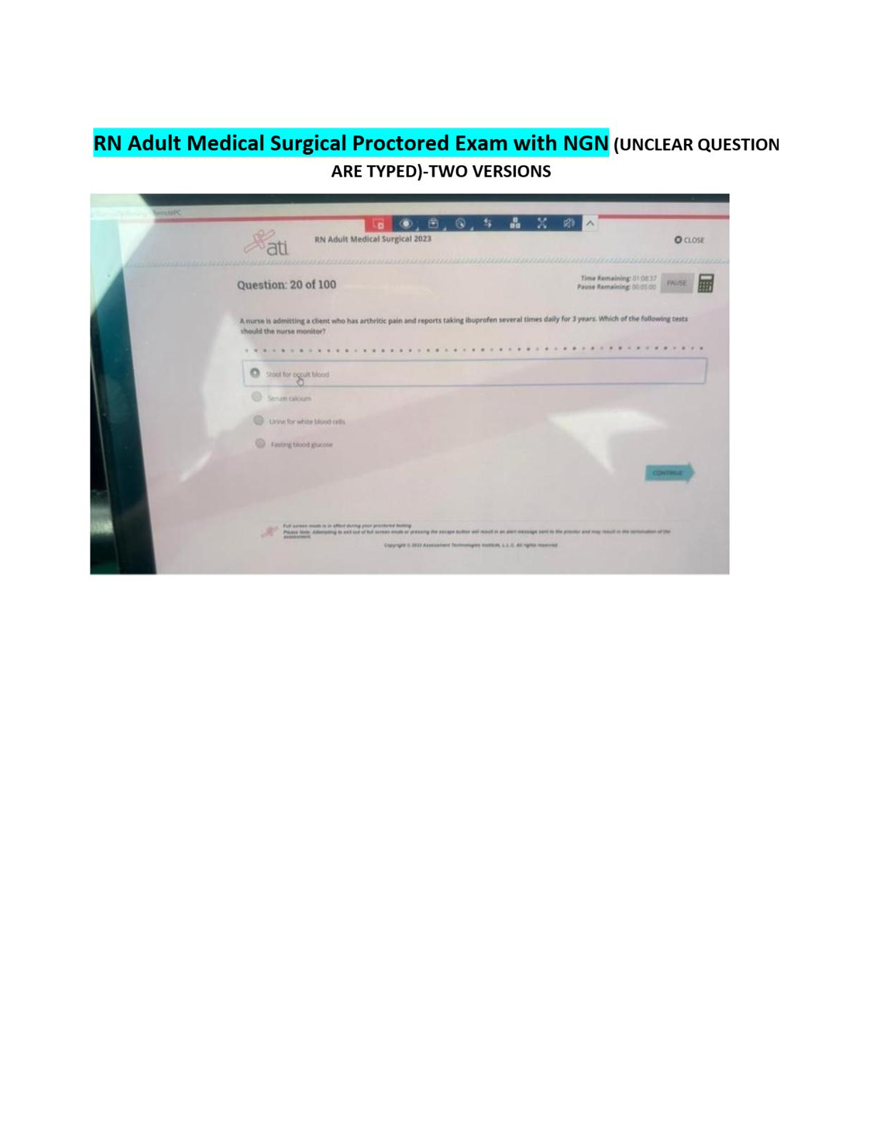 Preview image for ATI RN Medical Surgical CMS Proctored Exam with NGN 2025/2026: 100 Questions & 100% Verified ATI Answers | Real Proctored RN Medical Surgical CMS with Full Marking Scheme