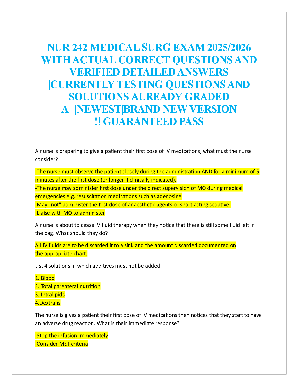 Recommended document preview for NUR 242 MEDICAL SURG EXAM  