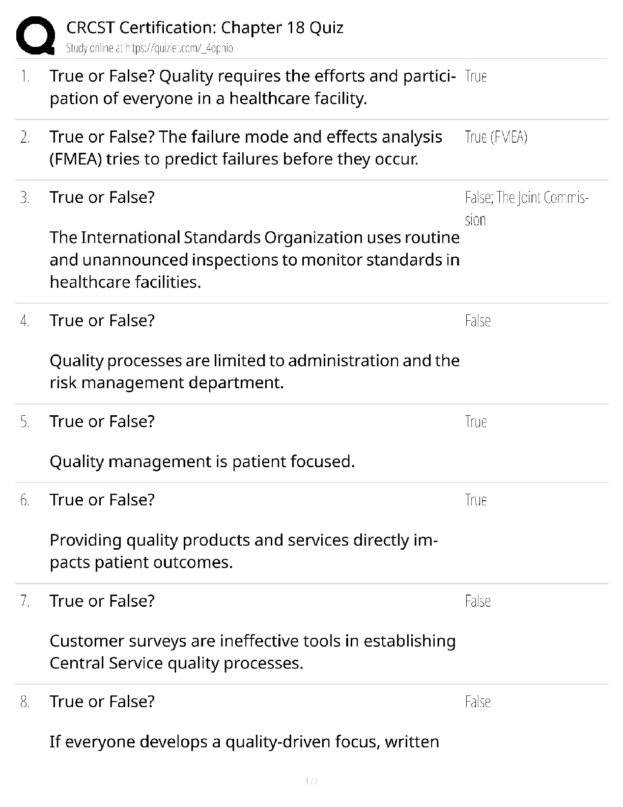 CRCST Certification Chapter 18 Quiz / Case Cart Preparation Guide / 2025 Update / Score 100%