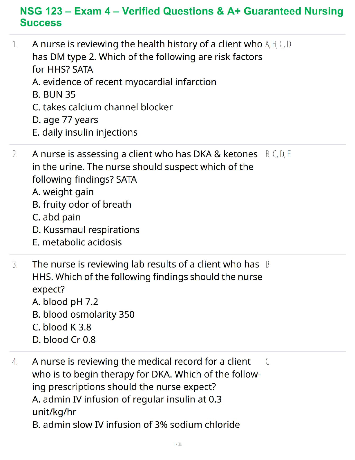 NSG 123 – Exam 4 – Verified Questions & A+ Guaranteed Nursing Success