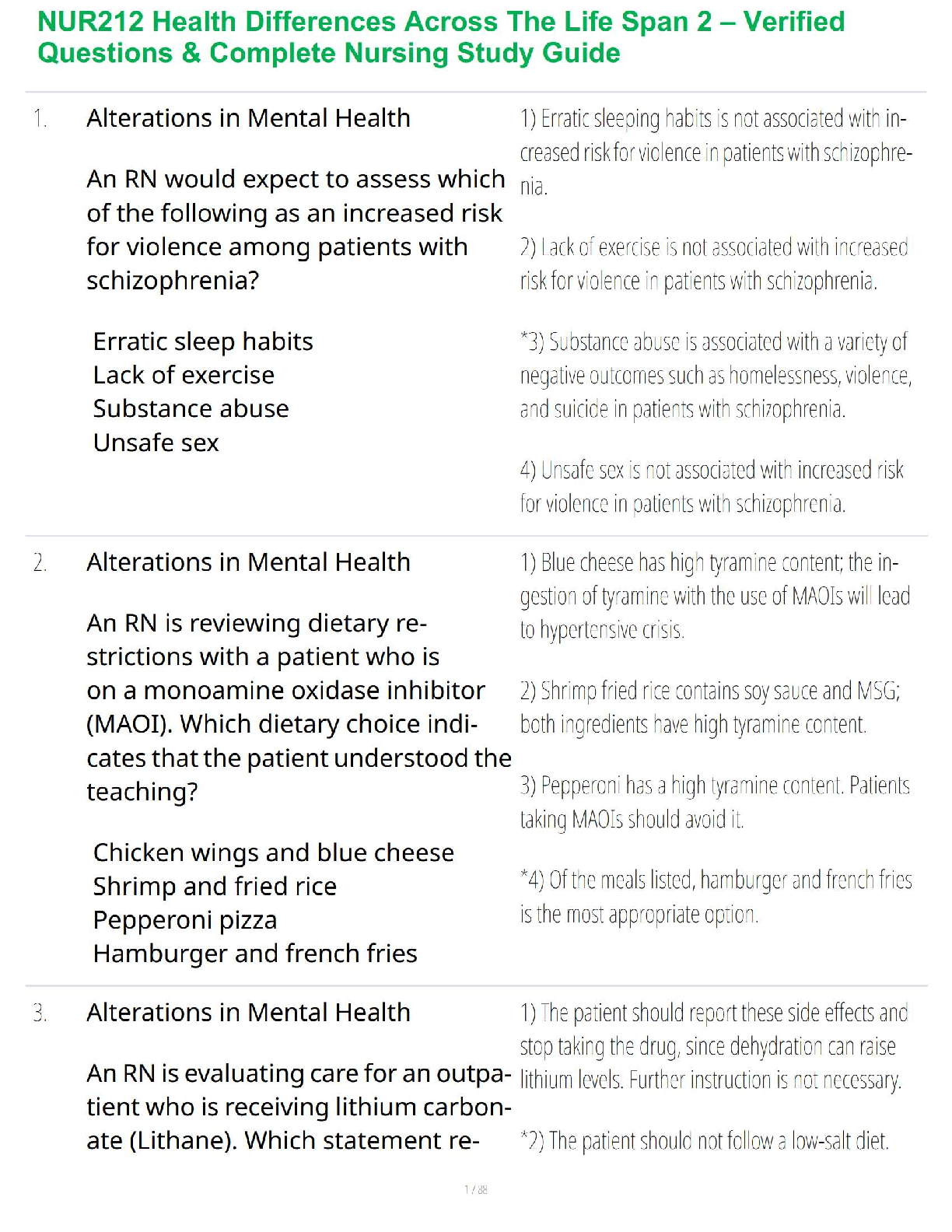 Preview of NUR212 Health Differences Across The Life Span 2 – Verified Questions & Complete Nursing S