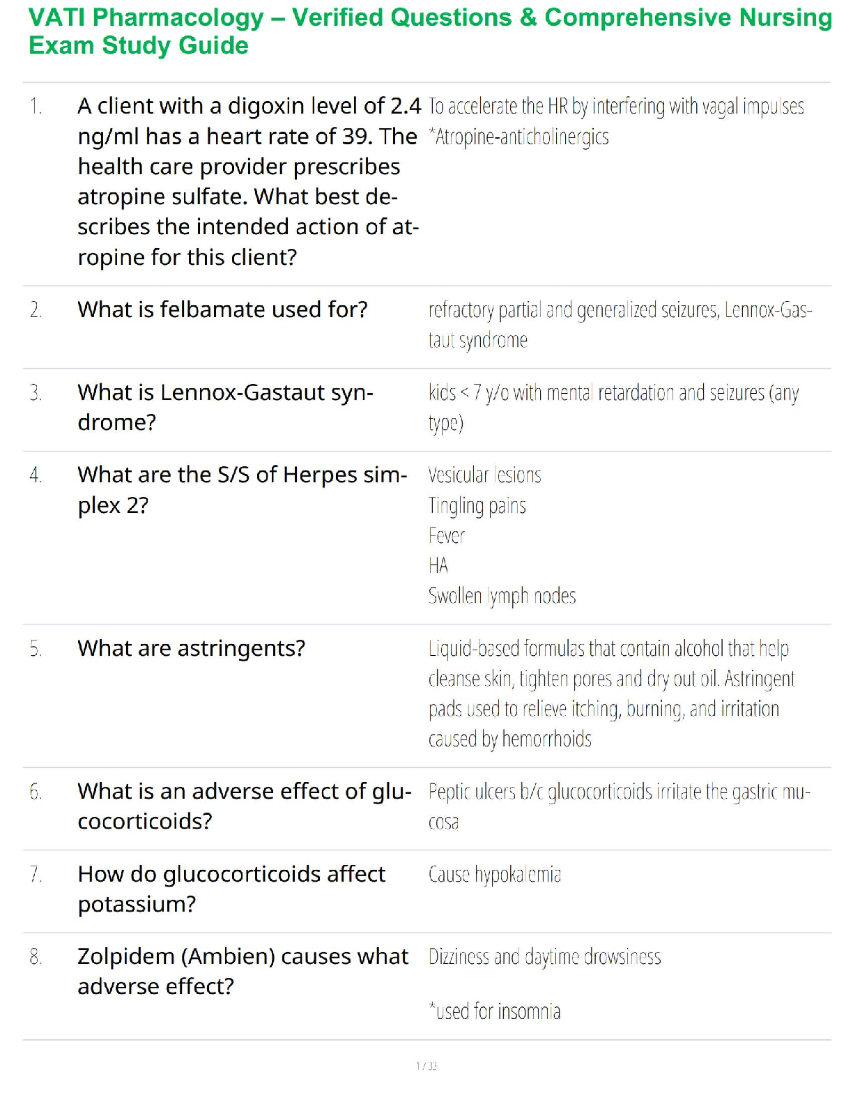 VATI Pharmacology – Verified Questions & Comprehensive Nursing Exam Study Guide