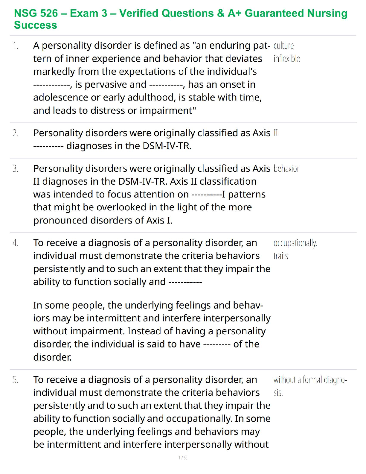 NSG 526 – Exam 3 – Verified Questions & A+ Guaranteed Nursing Success